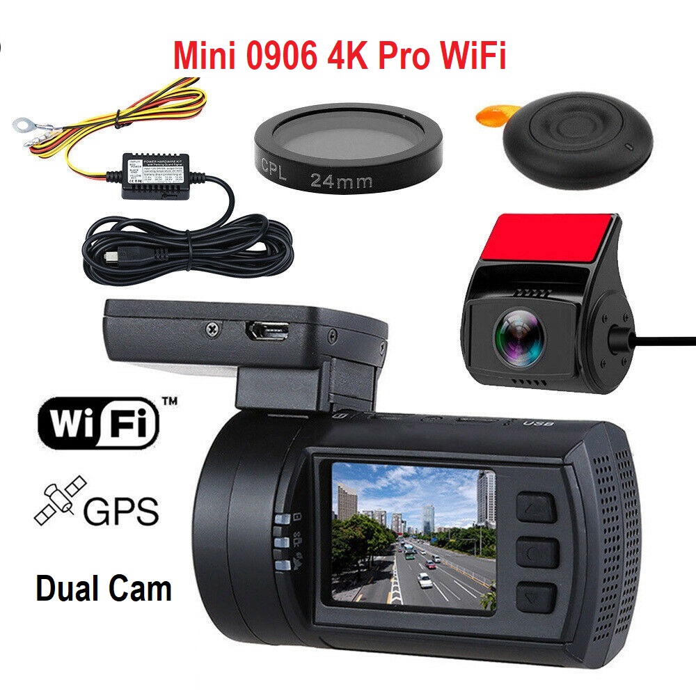 Mini 0906s 4K PRO WIFI Dual 4K + 1080P Car Dash Camera GPS